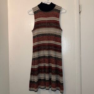 NWT No Comment Retro Striped Sleeveless Mock Neck Midi Dress